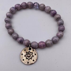 Purple Beaded Bracelet with Sun Charm